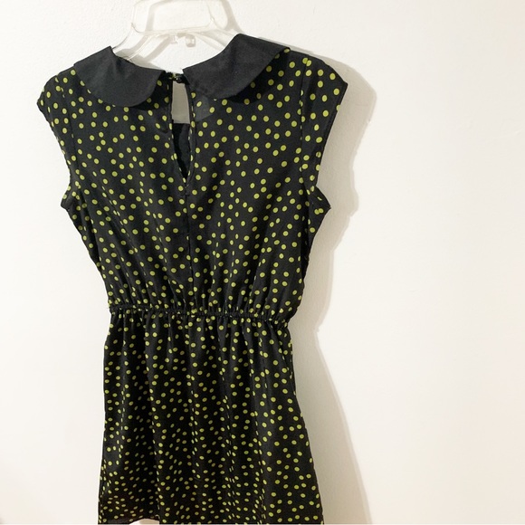 BeBop Polka Dot Pattern Peter Pan Collar Dress Back Key Hole Elastic Waist 🖤💚 - Picture 4 of 11